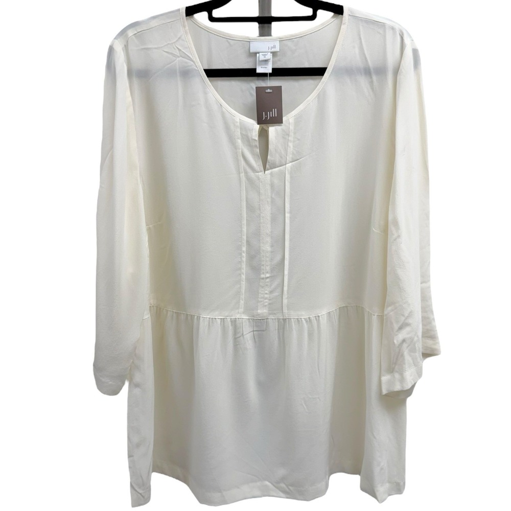 J. Jill Women's XL 100% Silk Peasant Cottage Core Prairie Boho Blouse Top NWT